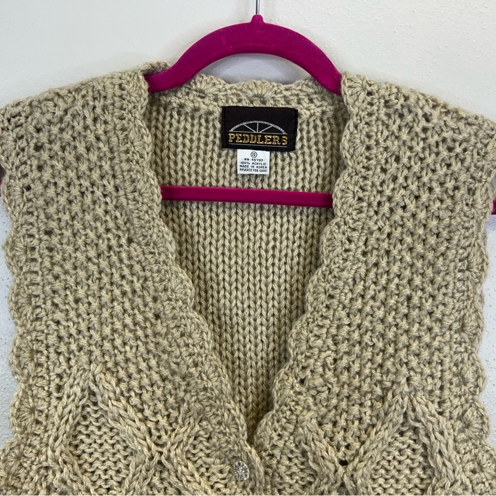 Peddlers Size S Vintage 70s Sweater Vest Cable Knit Button Up Cottagecore Granny - Picture 2 of 9